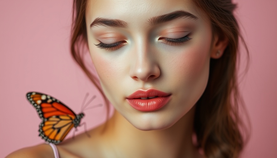 Korean makeup trends: young woman with pink blush and butterfly