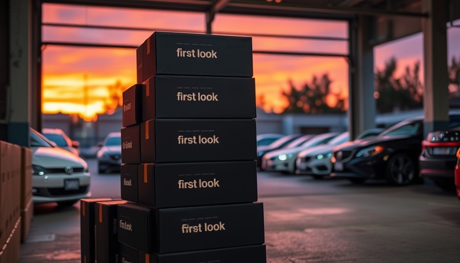 First Look branded boxes stacked in garage at sunset, CPG Brand Pitches.