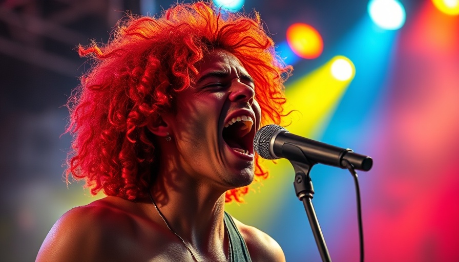 Red Hair Trend at Coachella: Performer with vibrant curls sings energetically.