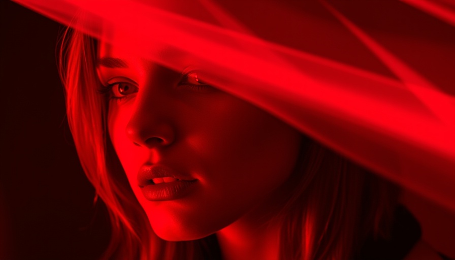 Portrait of woman in red infrared light, mystical effect.