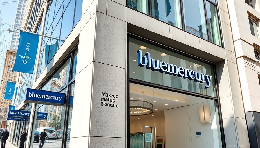 Bluemercury storefront highlighting beauty brands launching.
