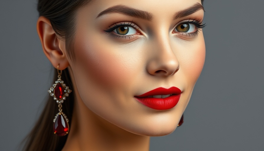 Elegant woman with red lipstick and red earrings.