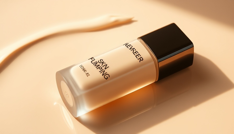 Skin-plumping line-smoothing foundation bottle on beige background