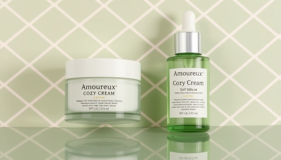 Amoureux skincare products, Cozy Cream and Soft Serum, elegantly arranged.