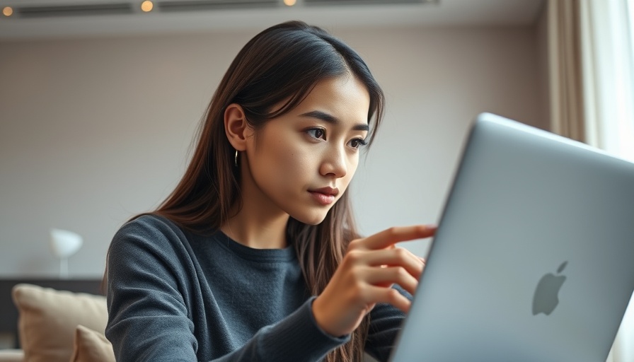 Young woman exploring AI tools for beauty brands on laptop.