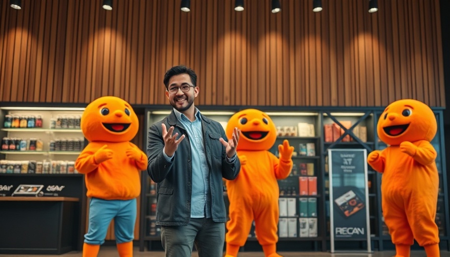 Koko Hayashi presenting on Shark Tank with orange mascots