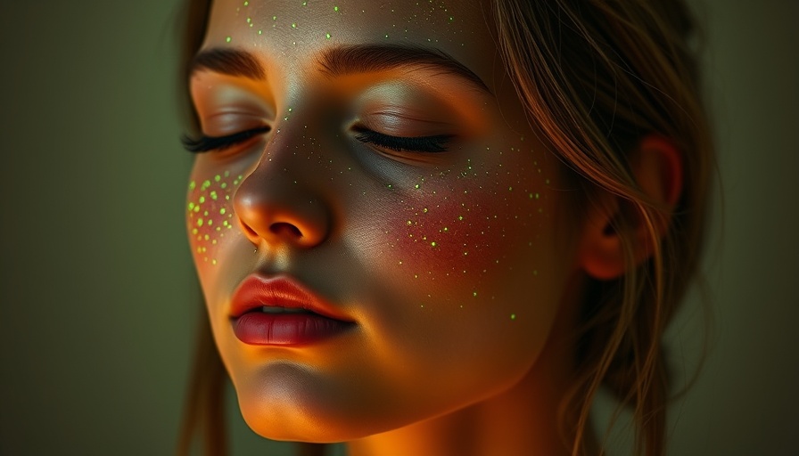 Woman with freckles receiving bioluminescent salmon DNA beauty treatment.