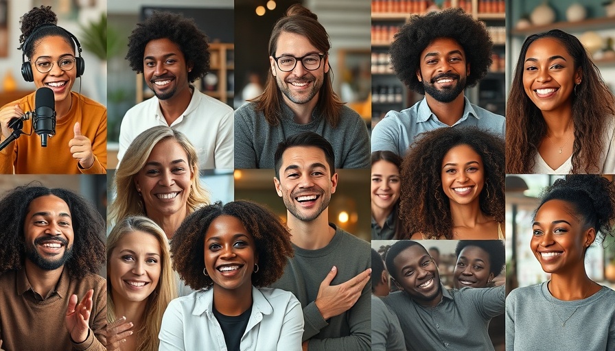 Dynamic collage of diverse individuals building brands in public.