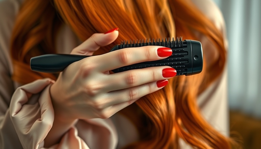 High-class hairbrush in action on red hair, luxury feel.