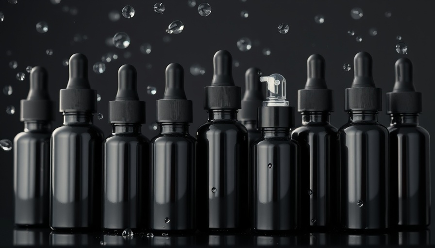Science-backed skincare products in sleek black bottles with droppers, highlighting luxury and variety.