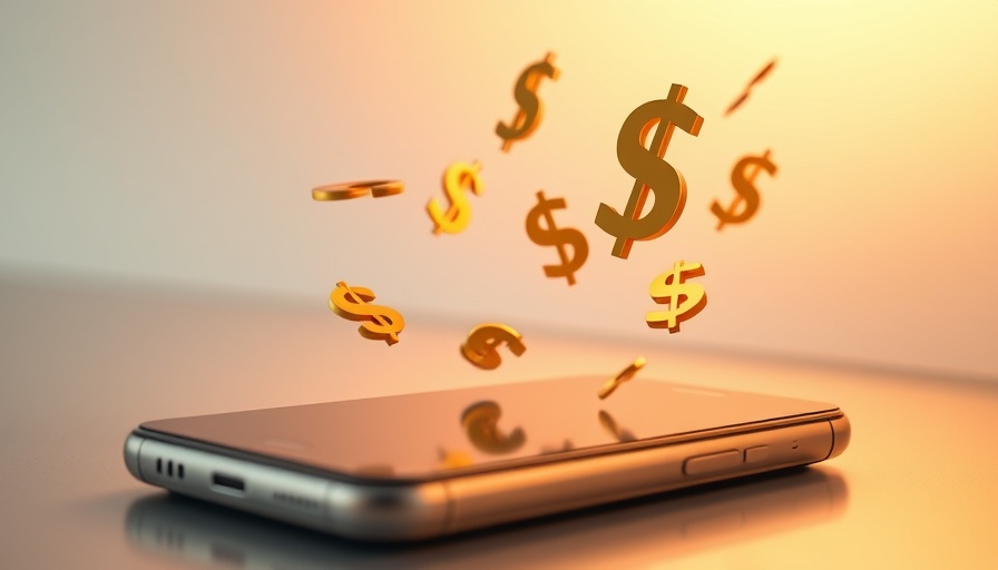 DTC skincare brand success symbolized by dollar signs over smartphone.