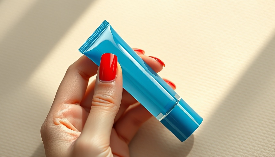 Close-up of Belif Aqua Bomb Eye Gel in a hand with red nails.