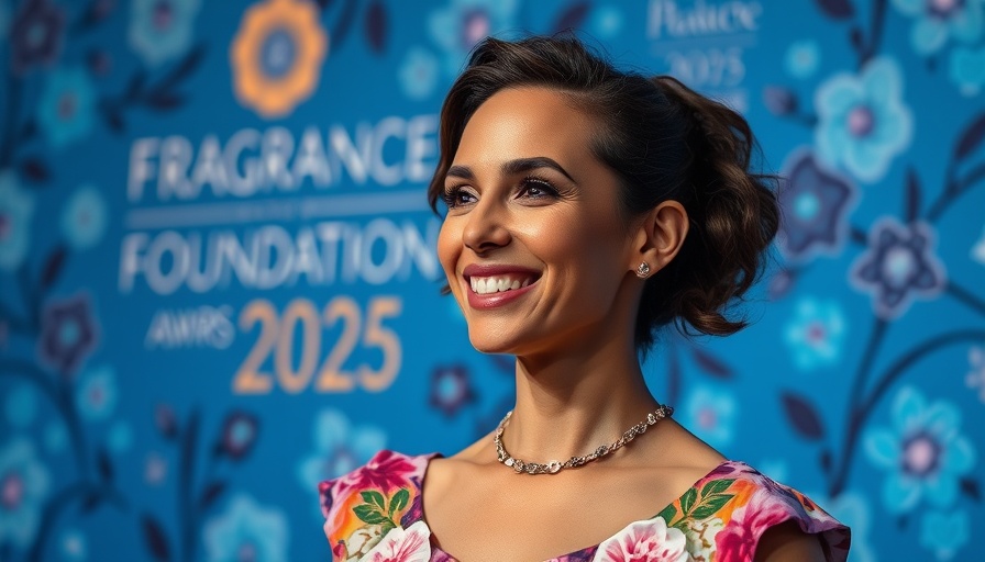 Attendee at the 2025 Annual Fragrance Foundation Awards in floral dress.
