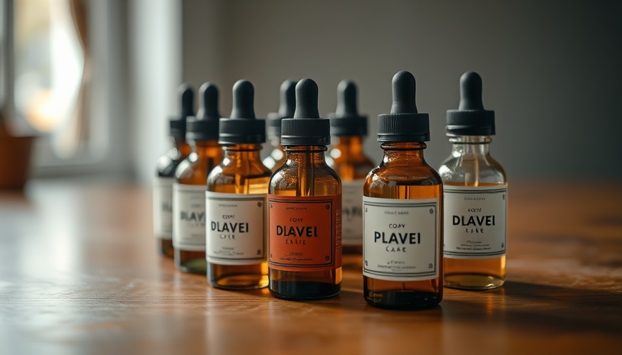 Close-up view of decanted fragrance bottles on wooden surface.