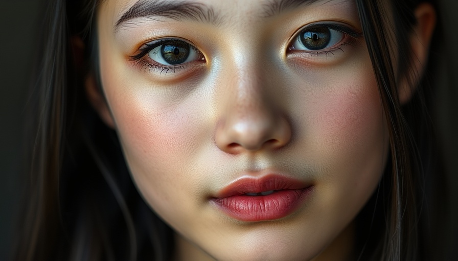 Close-up of clear skin of a young adult with black hair.