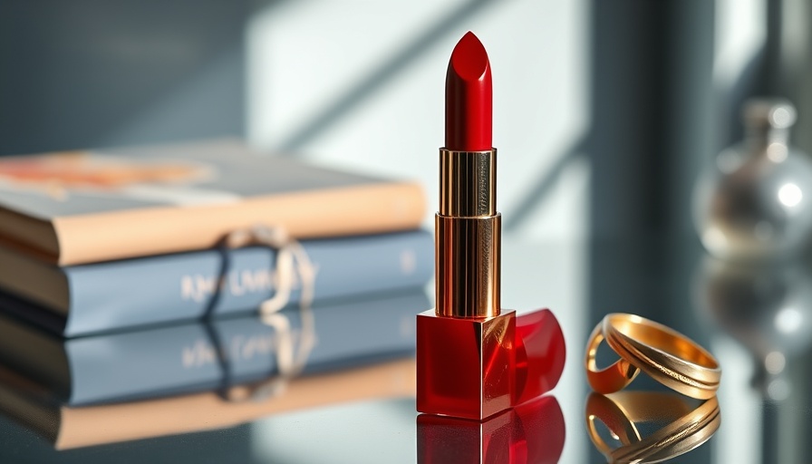 Luxurious lipstick from French beauty capsule collection on reflective surface.