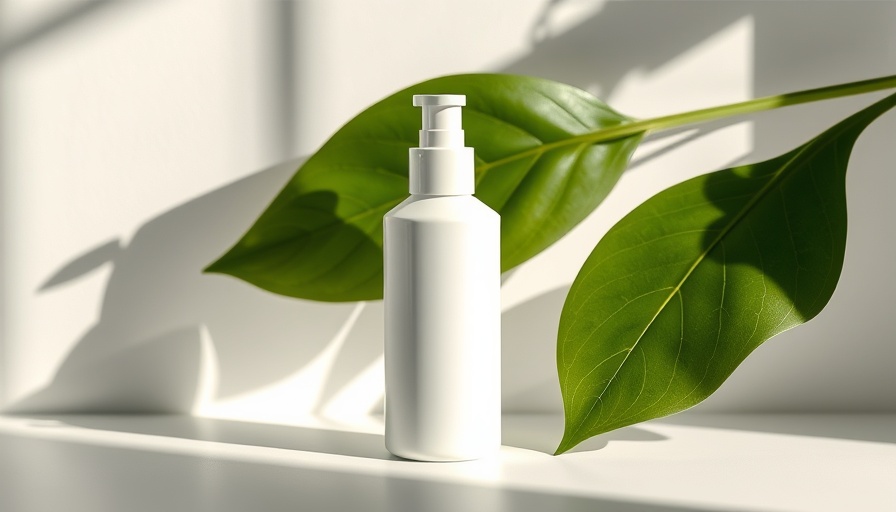 Minimalist white bottle with green leaves shadows in natural light.