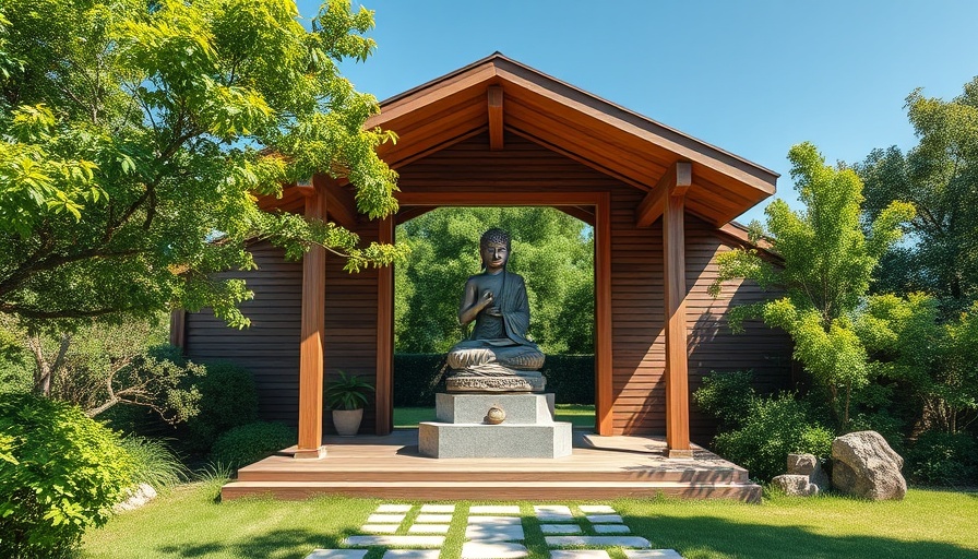 Shou Sugi Ban House luxury wellness retreat with Buddha statue.