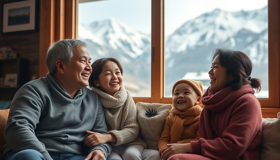 Family enjoying a ski holiday in Japan, snowy view.