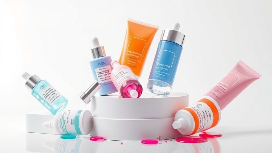 Vibrant slugging skincare products in a futuristic layout on a white background.