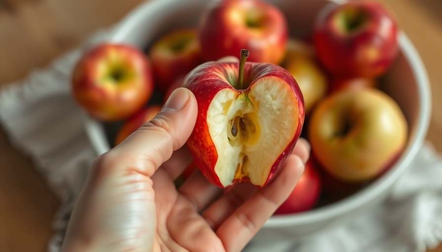 Person holding a bitten apple, exploring effects of eating apples on blood pressure.
