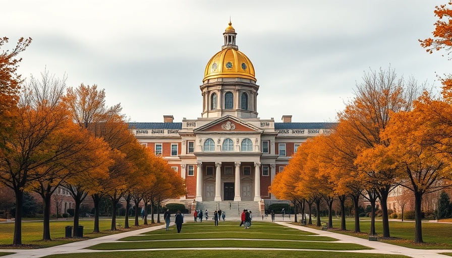 University campus with golden dome emphasizes student loan crisis solutions.