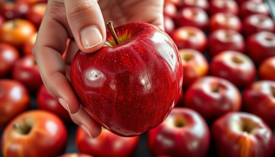 Red apple held in hand over more apples, best time to eat for digestion.
