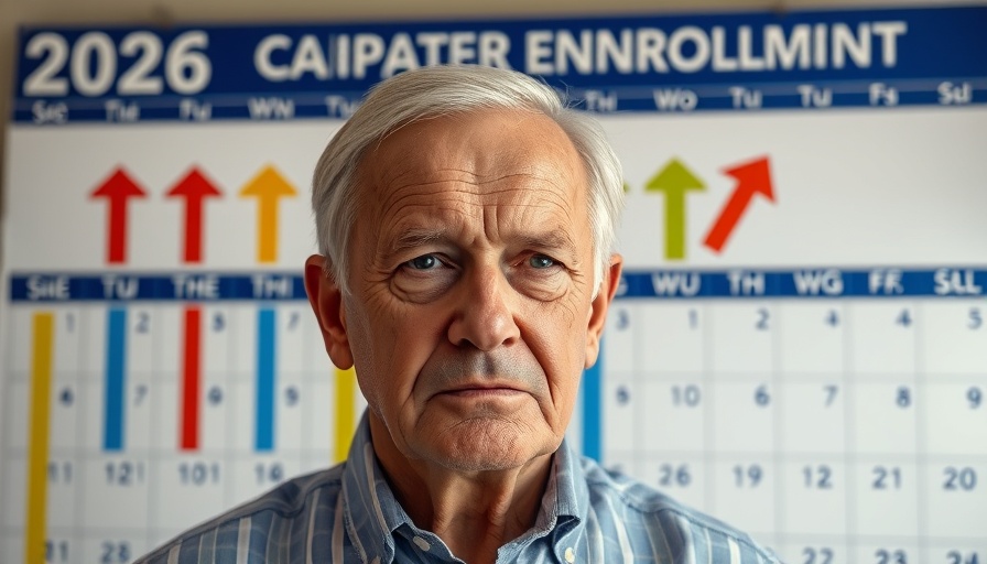 Medicare Open Enrollment 2026 promotion with man and calendar backdrop.