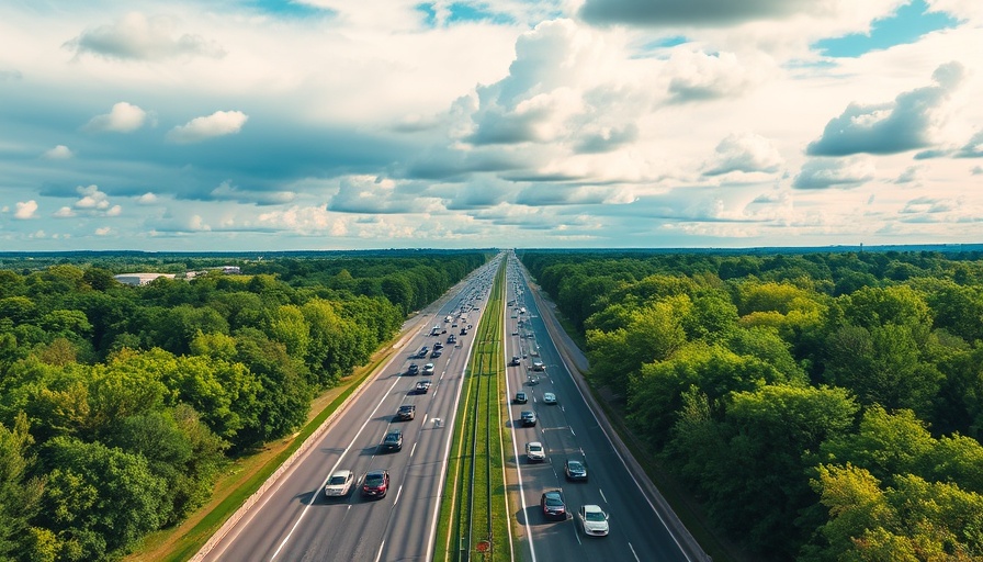 Aerial view of a highway, conveying the scale of the USA.
