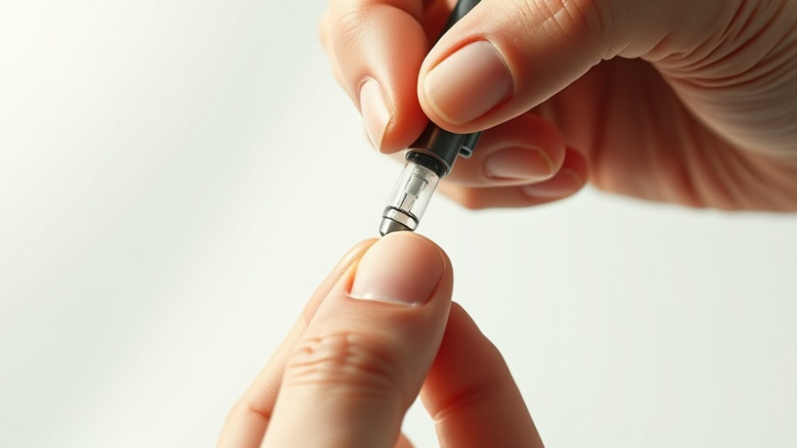 Close-up of hands holding an injection pen for medical weight loss therapy.