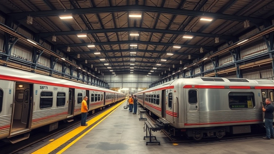 SEPTA Silverliner IV trains in a maintenance facility for safety inspections.