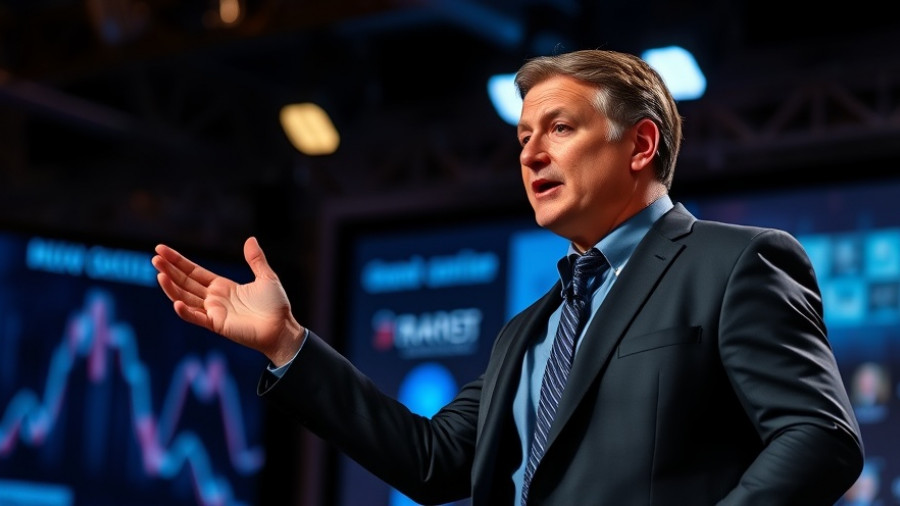 Speaker presenting on stage at a conference.
