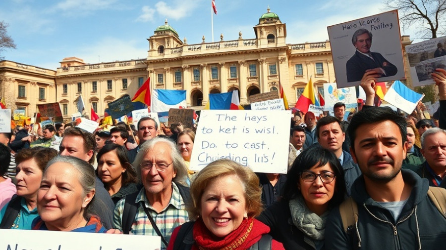 No Kings Day protests with diverse crowd holding banners demanding democracy.