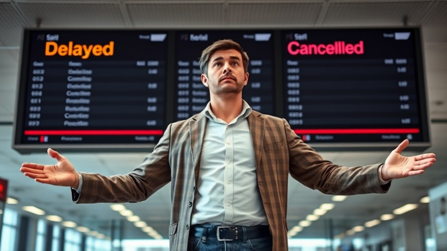 Man affected by U.S. government shutdown at airport with delays and cancellations.