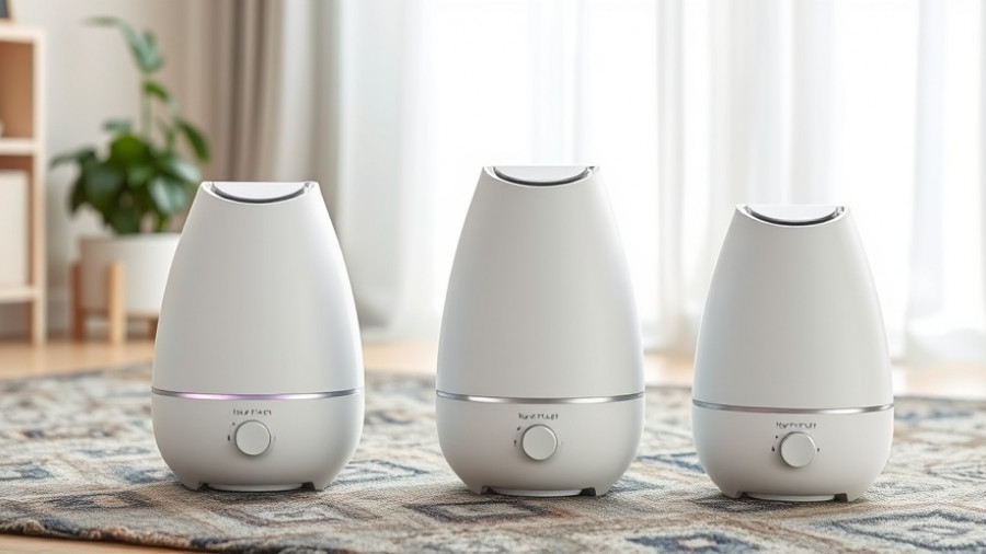 Modern humidifiers for dry air relief displayed on a patterned rug.