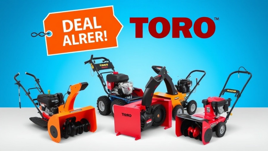 Toro Snow Blowers with Deal Alert Tag on Blue Background