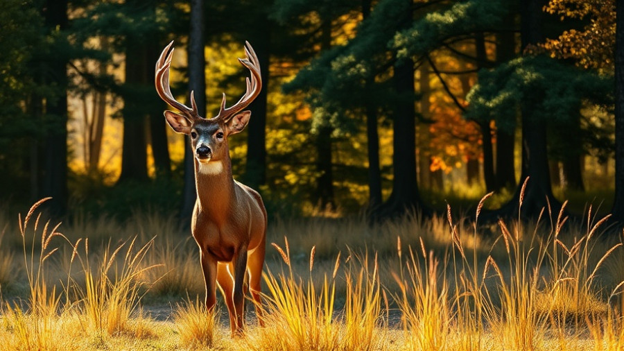 Whitetail deer during rut season in forest clearing.