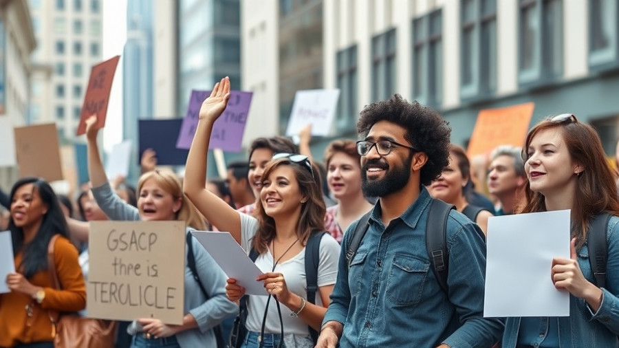 Group advocating for affordable housing in NYC, lively street scene.