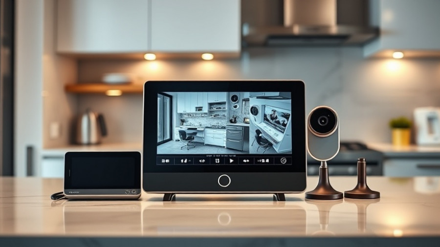 Sleek home security system display with controls on countertop.