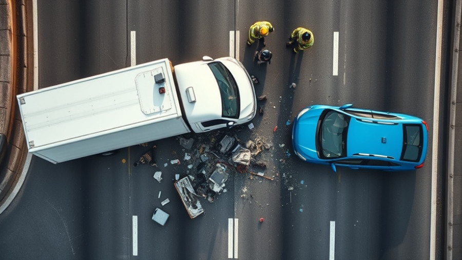 Traffic safety awareness in New Jersey, car accident scene on highway.