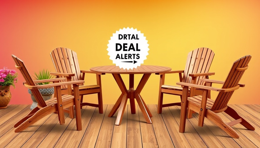 Patio Set Sale at Wayfair with stylish wooden furniture and planters.