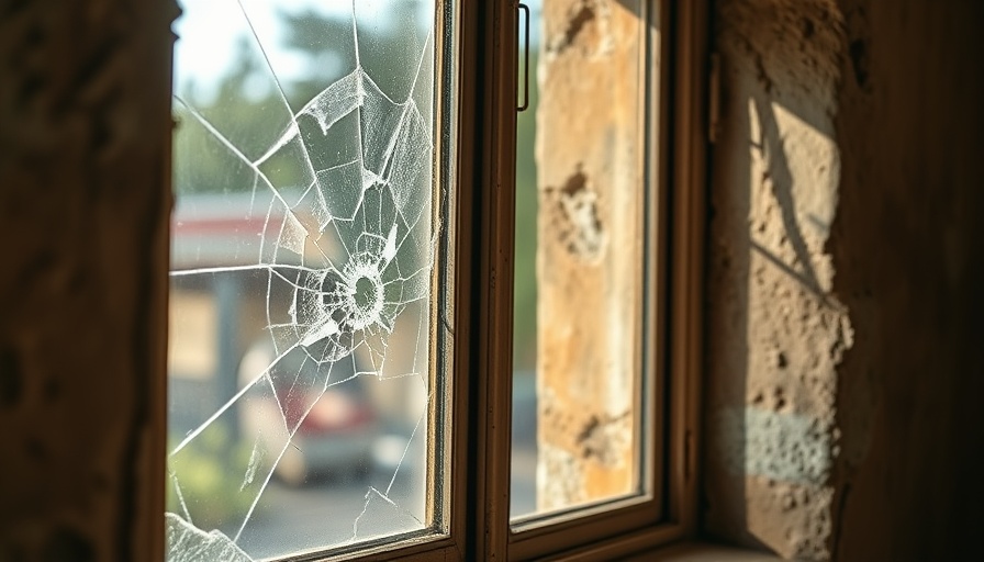 Cracked window glass with visible lines, natural light.