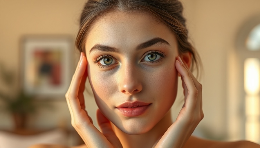 Young woman touching face, challenging myths about oily skin, soft light