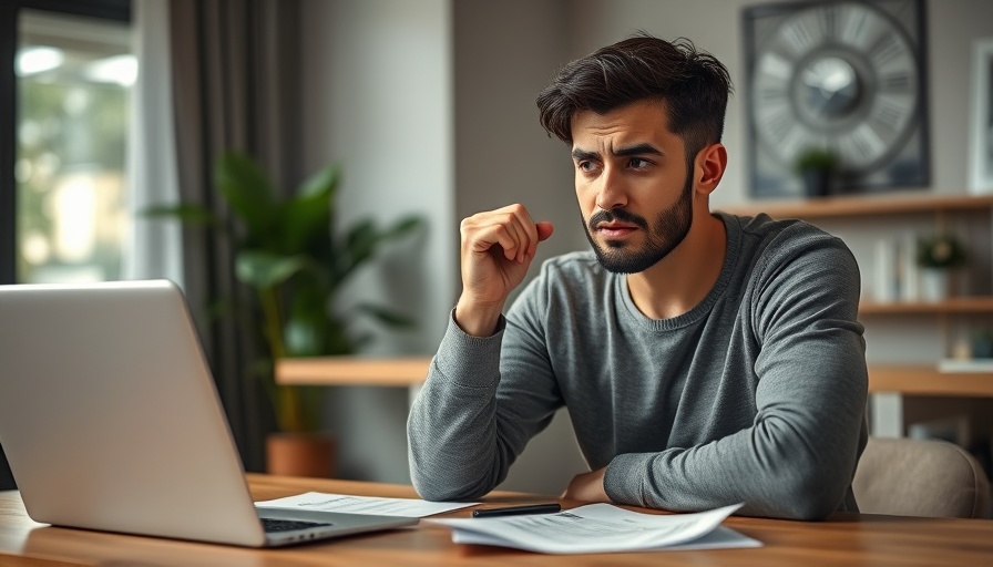 Concerned car buyer reviewing financing options online.