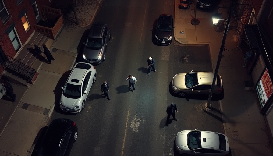 Night aerial view of North Philadelphia double shooting scene.