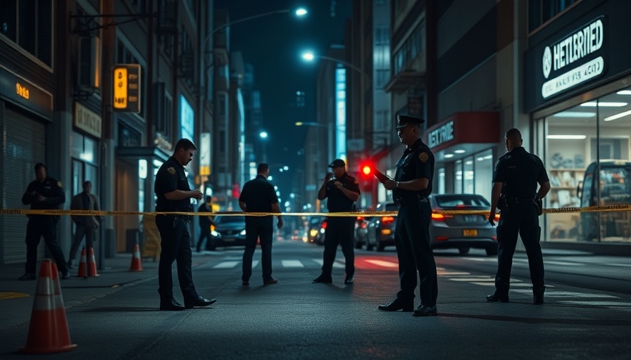 Police officers at night crime scene in West Philadelphia attempted robbery gunfight.