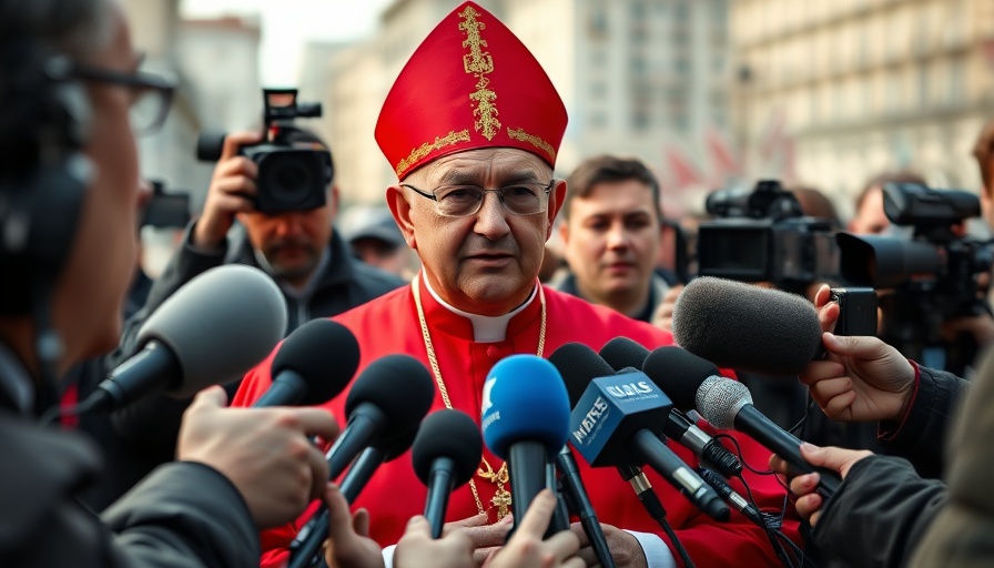 Papal Conclave News: Clergy member speaking to journalists outdoors.