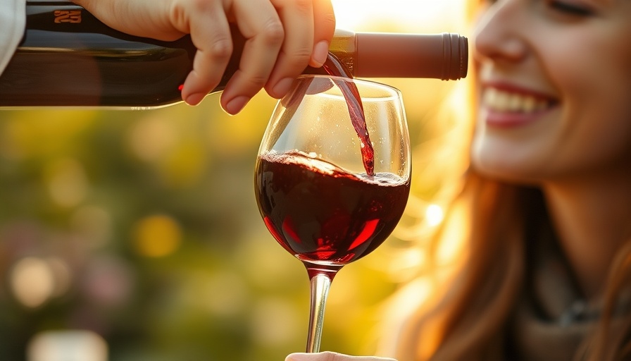 Pouring wine into a glass in warm sunlight, impact of alcoholic drinks on brain health.