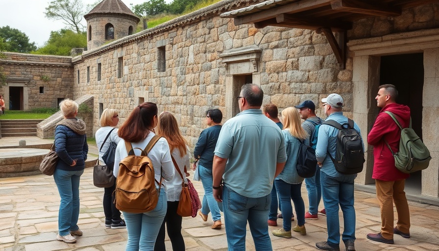 Tourists exploring a European tourist trap site.