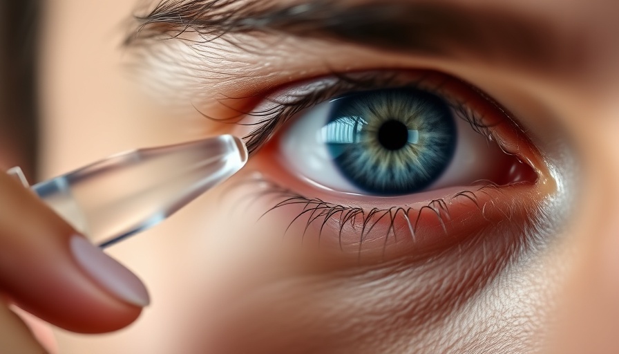Close-up of eye with dropper for eye care product recall.